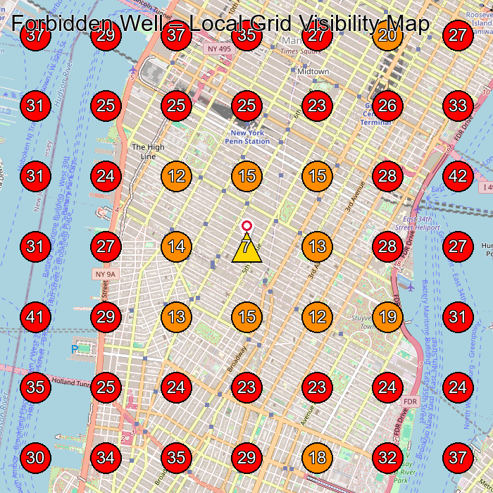 Forbidden Well GeoGrid visibility map for Spa And Health Club in New York